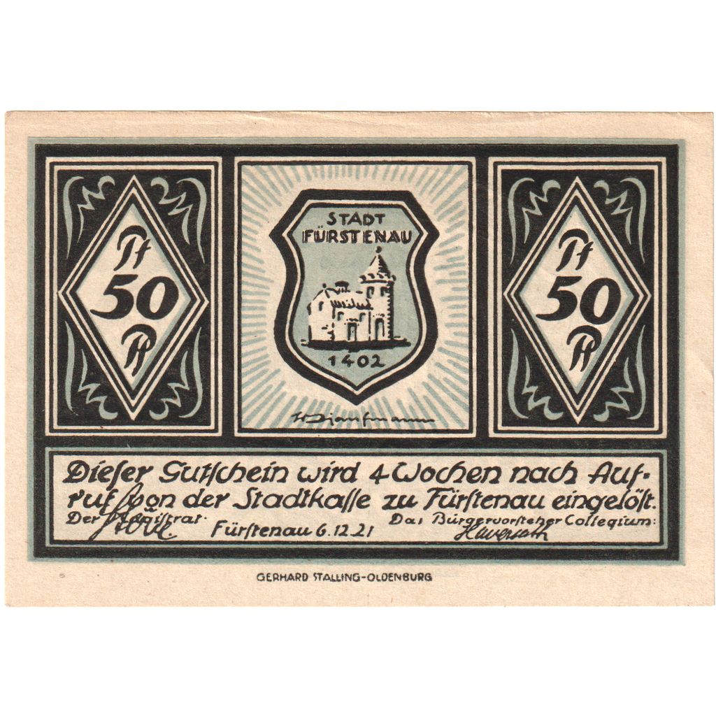 Deutschland, Furstenau, 50 Pfennig, 1921-12-06, VZ