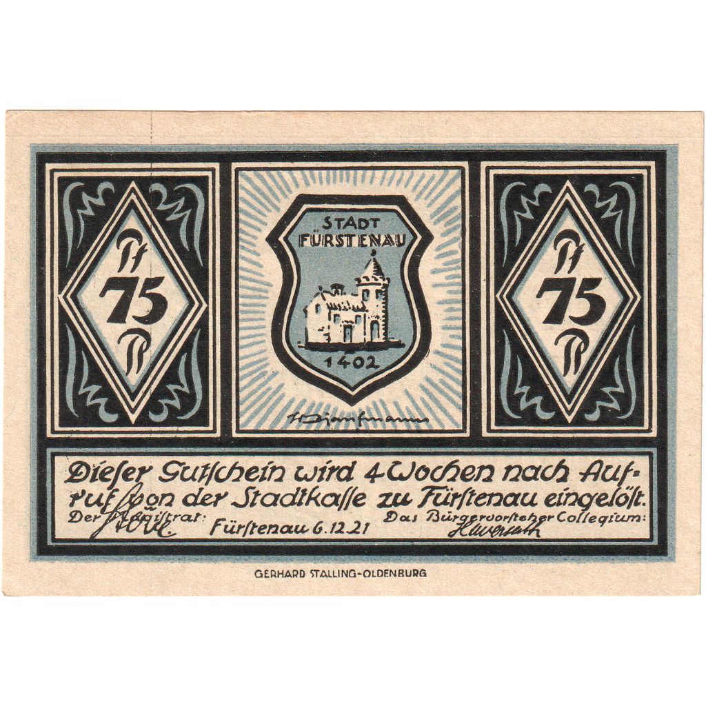 Deutschland, Furstenau, 75 Pfennig, 1921-12-06, UNZ-