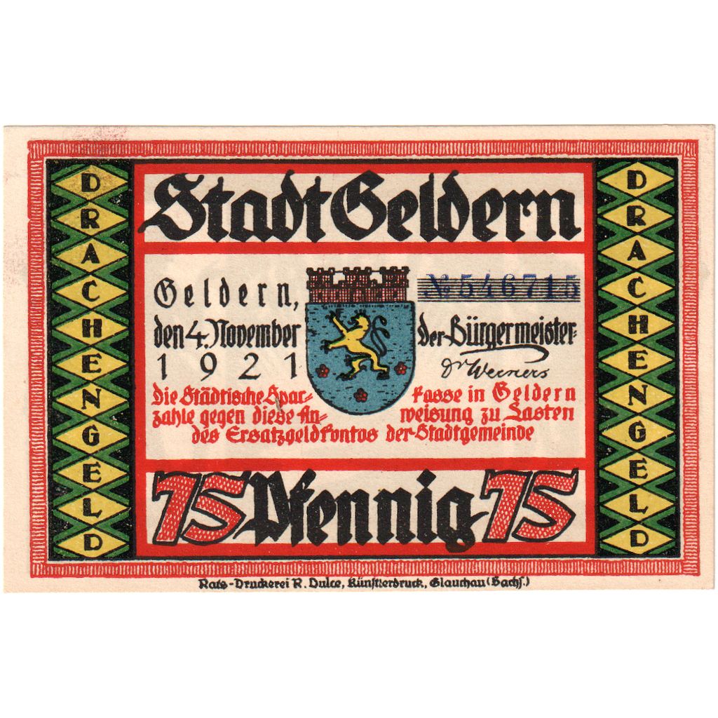 Niemcy, Geldern, 75 Pfennig, 1921-11-04, UNC(63)