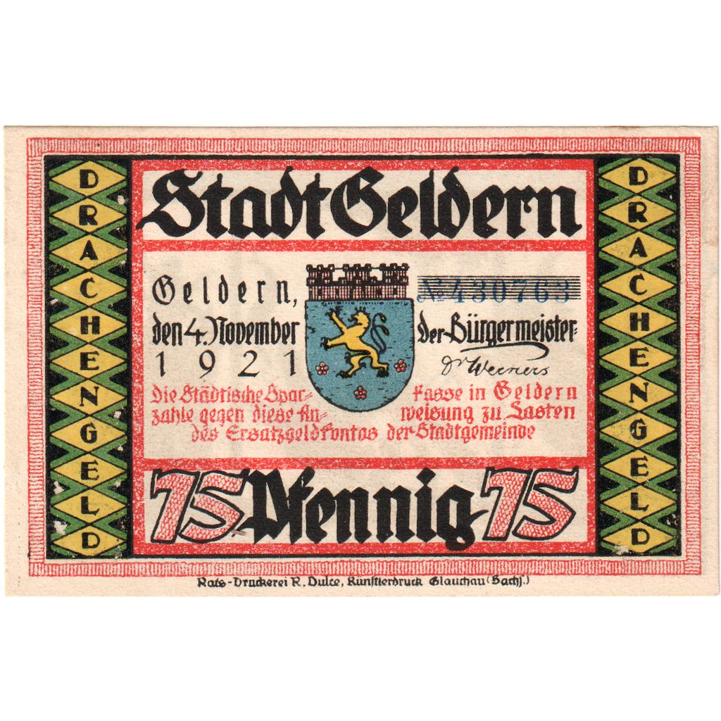 Niemcy, Geldern, 75 Pfennig, 1921-11-04, UNC(63)