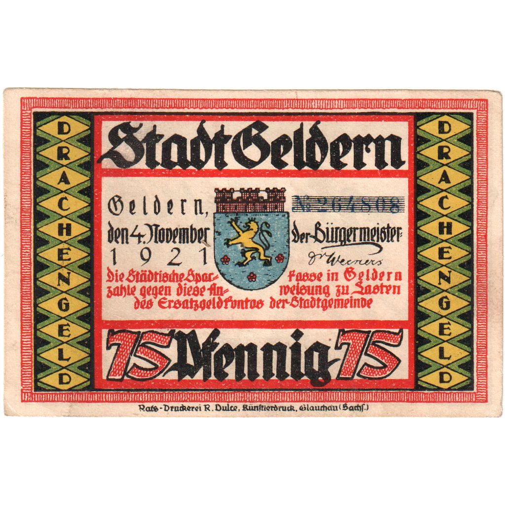 Niemcy, Geldern, 75 Pfennig, 1921-11-04, AU(55-58)