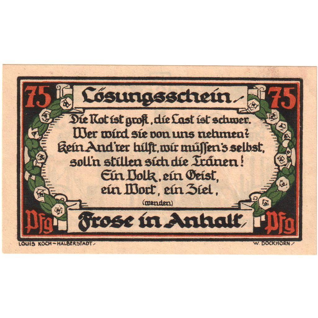 Alemania, Frose in Anhalt, 75 Pfennig, SC