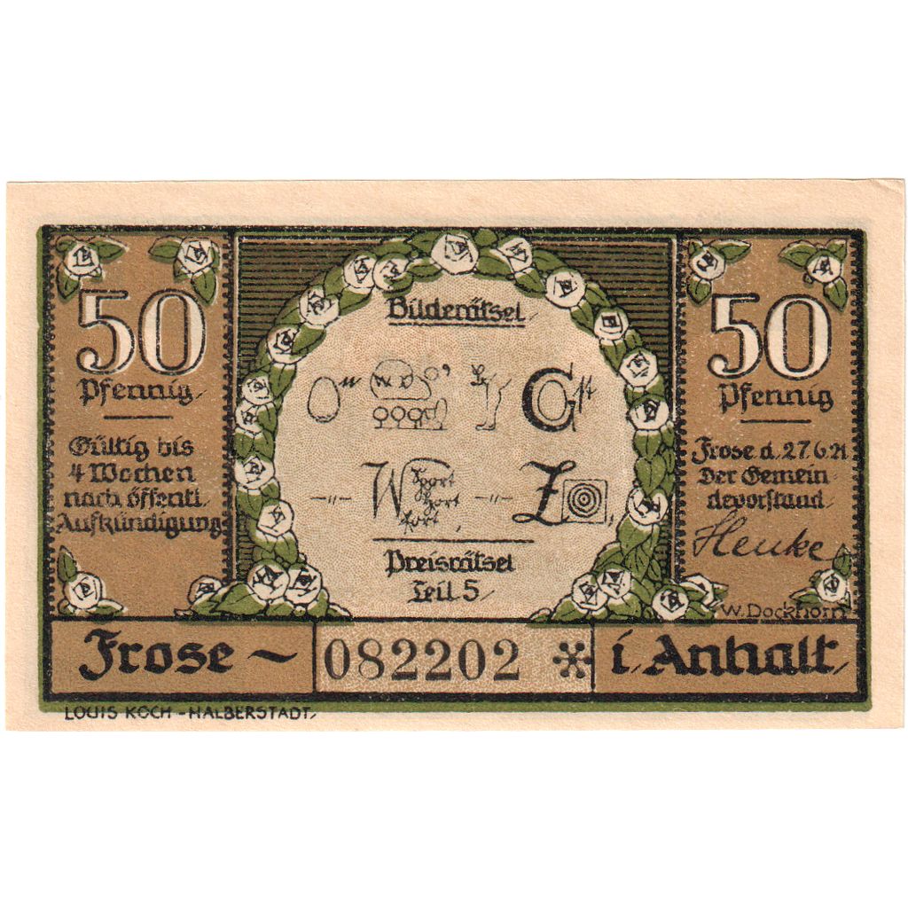 Alemania, Frose in Anhalt, 50 Pfennig, 1921-06-27, SC