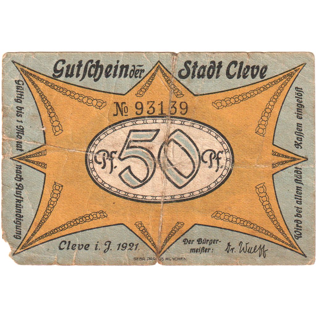 Alemania, Cleve, 50 Pfennig, BC