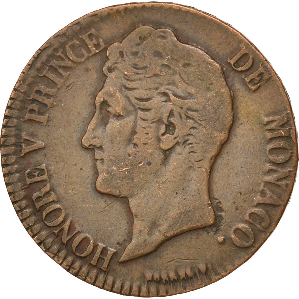 Coin, Monaco, Honore V, 5 Centimes, Cinq, 1837, Monaco, VF(30-35), Copper