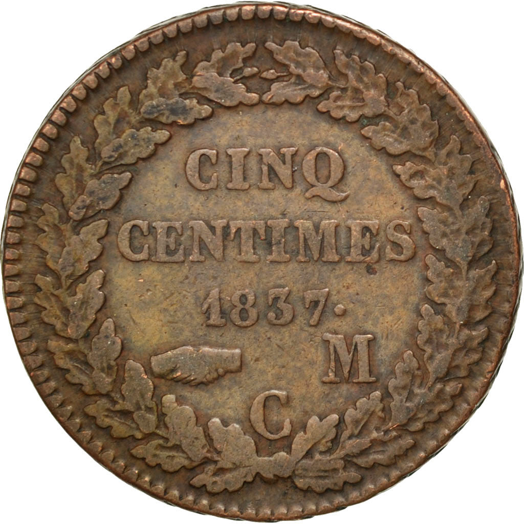 Coin, Monaco, Honore V, 5 Centimes, Cinq, 1837, Monaco, VF(30-35), Copper