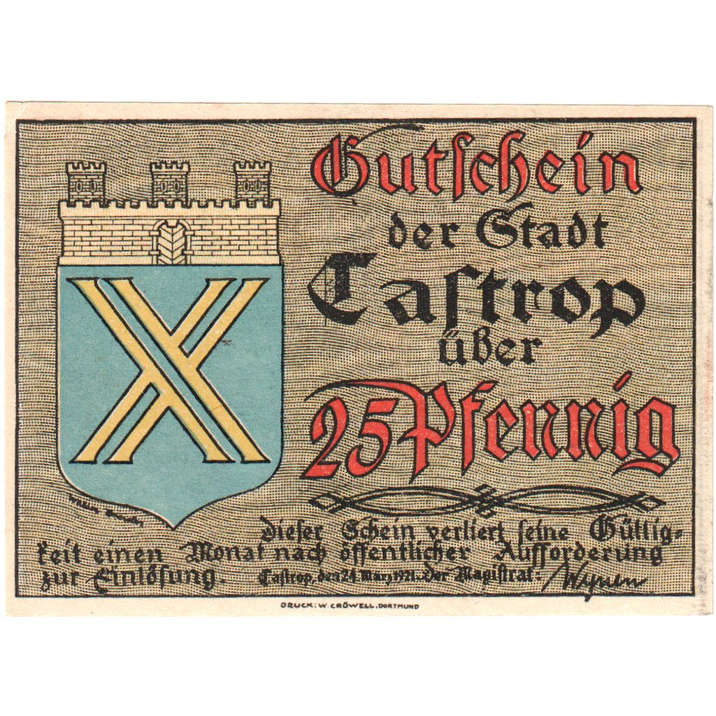 Germania, Castrop, 25 Pfennig, 1921-03-24, SPL