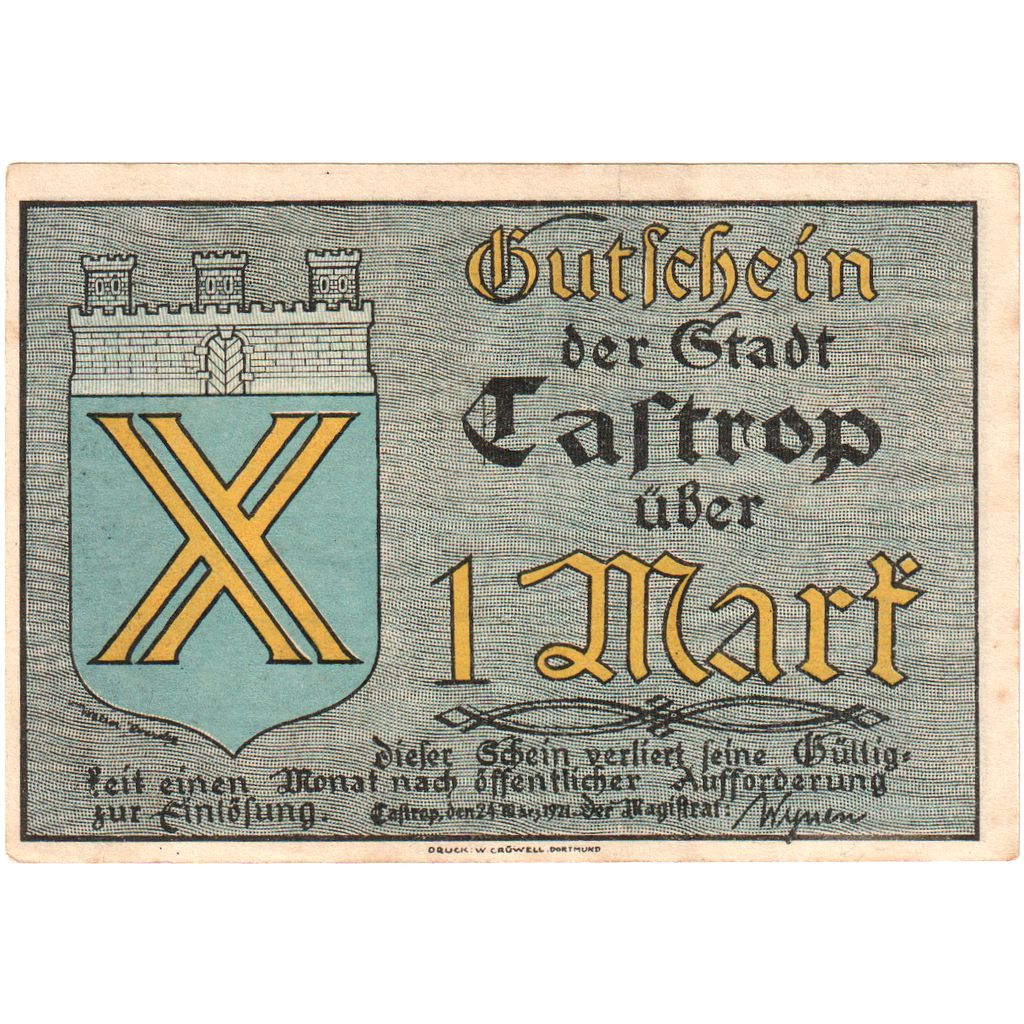 Germania, Castrop, 1 Mark, 1921-03-24, SPL