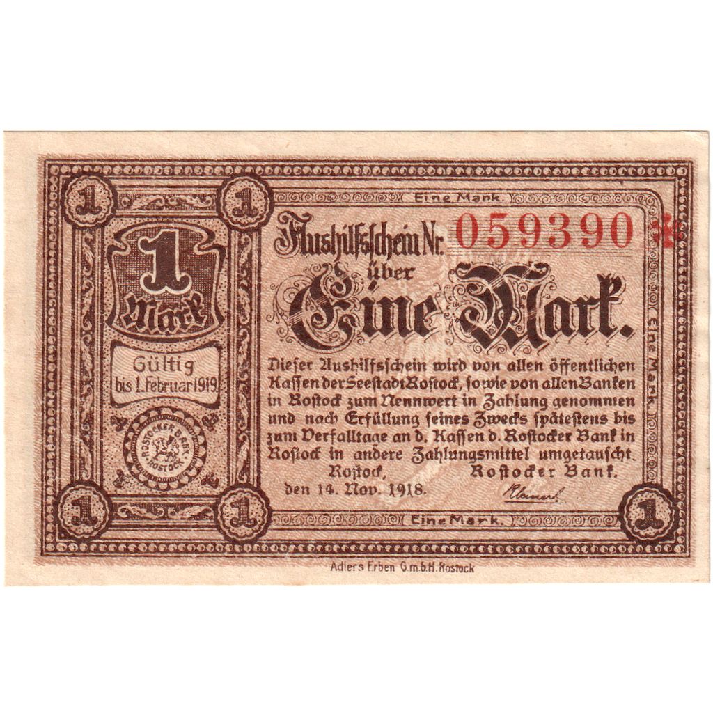 Niemcy, Rostock, 1 Mark, AU(55-58)