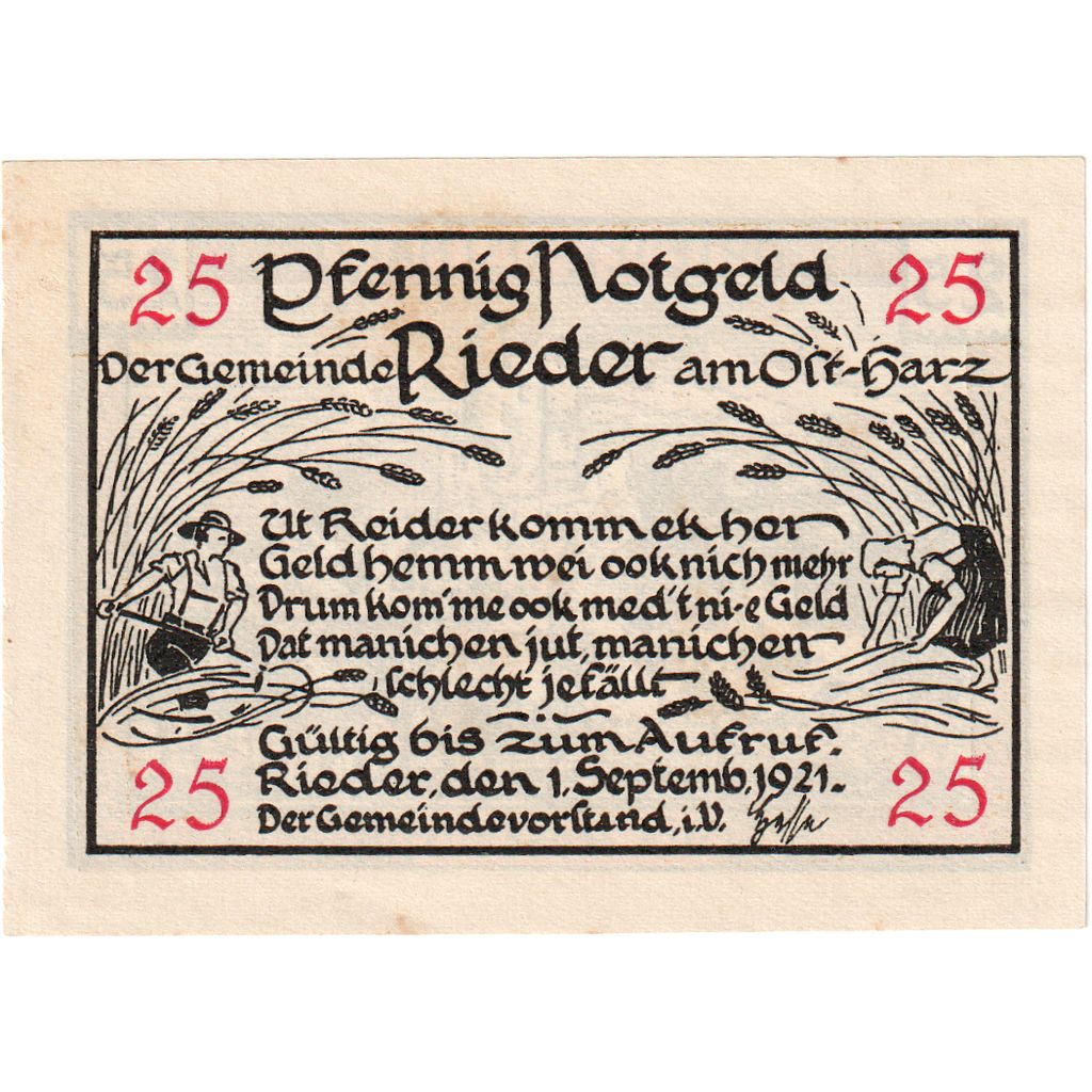Alemania, Rieder, 25 Pfennig, 1921-09-01, SC