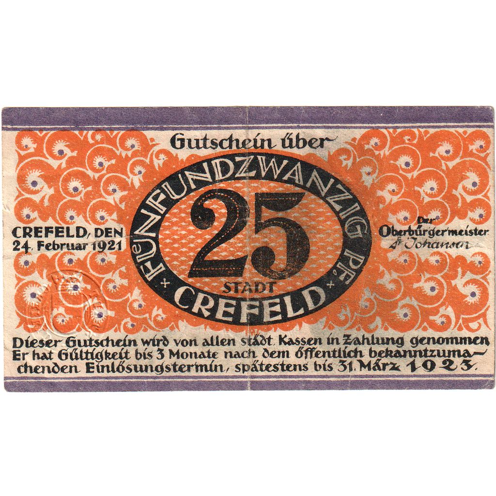 Alemania, Crefeld, 25 Pfennig, 1923-03-31, BC