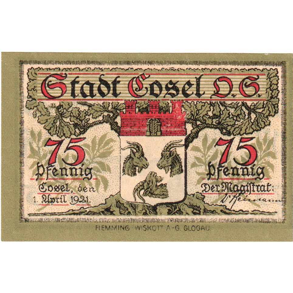 Alemania, Cosel, 75 Pfennig, 1921-04-01, SC