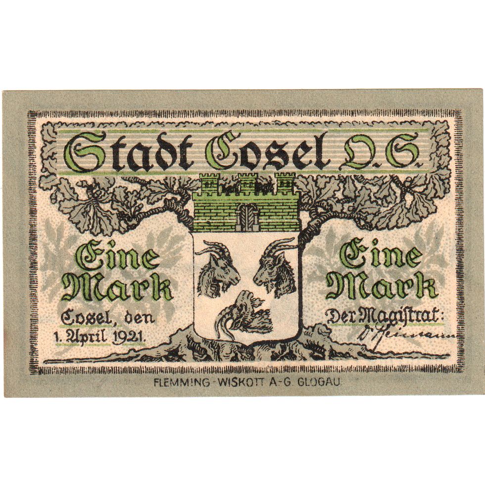 Deutschland, Cosel, 1 Mark, 1921-04-01, UNZ-