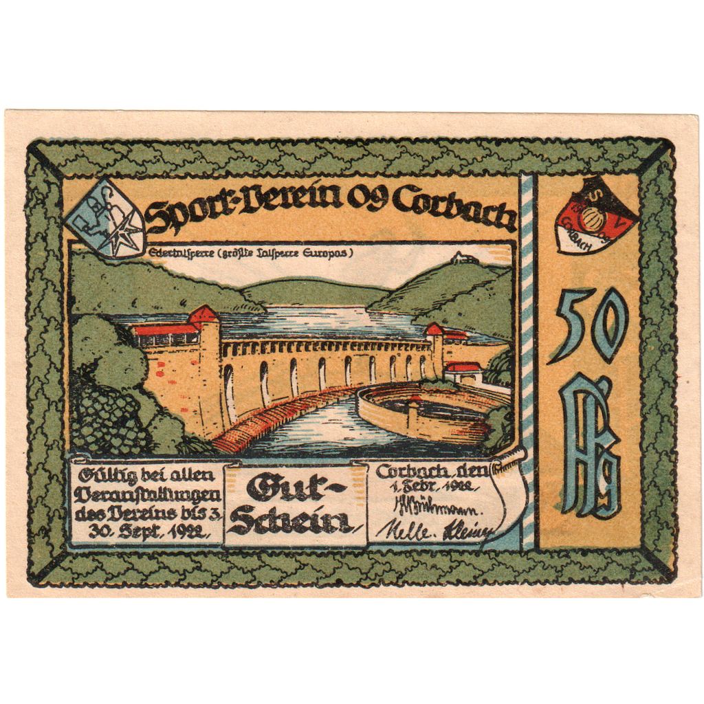 Germania, Corbach, 50 Pfennig, 1922-09-30, SPL