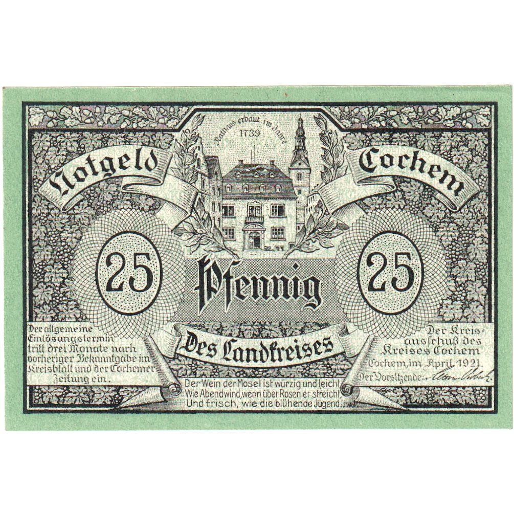 Deutschland, Cochem Landkreis, 25 Pfennig, UNZ-