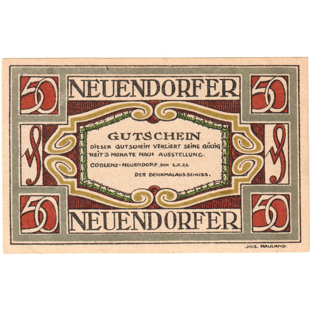 Deutschland, Coblenz - Neuendorf, 50 Pfennig, 1921-10-01, UNZ-