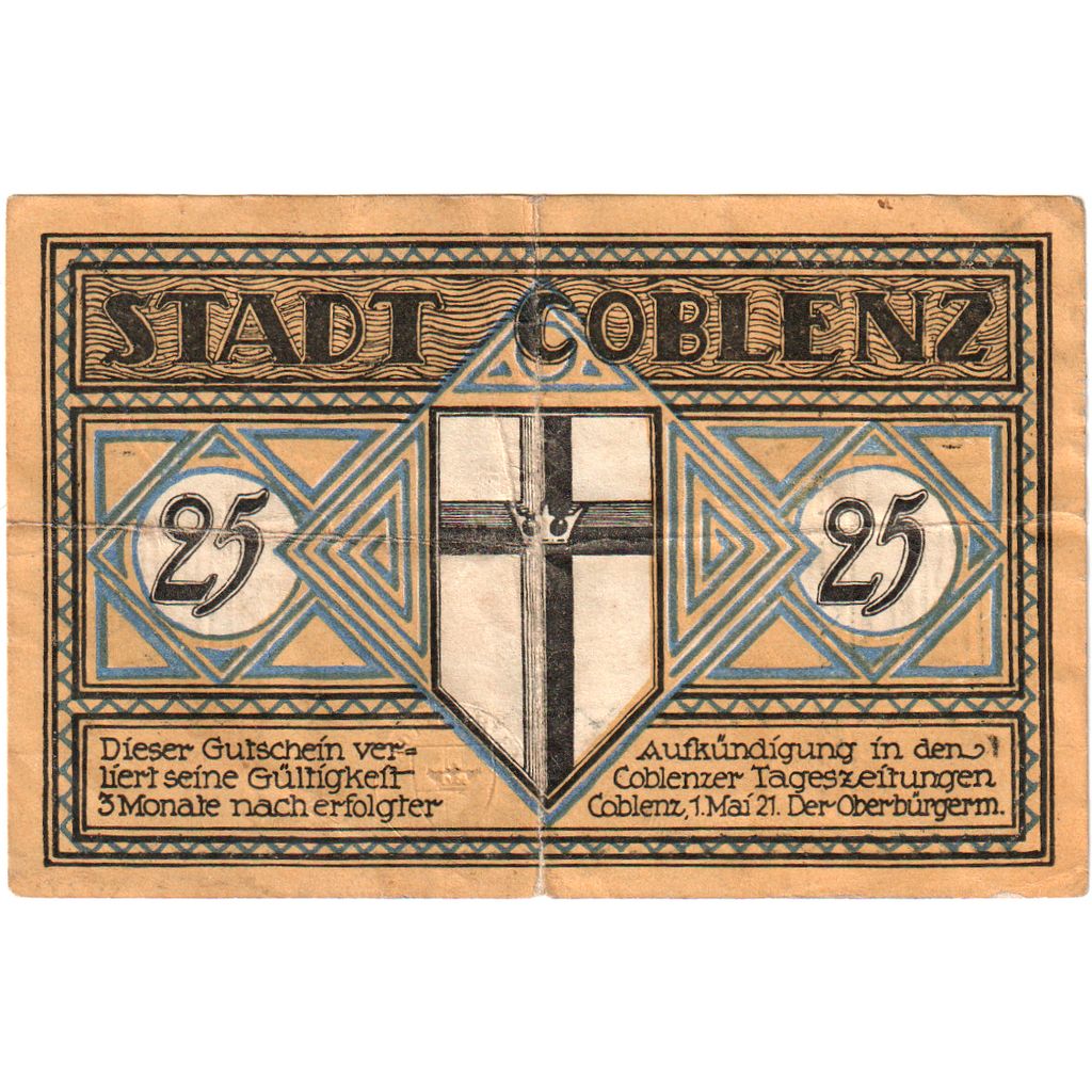 Germania, Coblenz, 25 Pfennig, 1921-05-01, MB