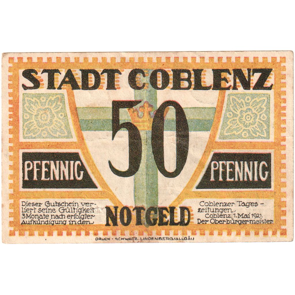 Deutschland, Coblenz, 50 Pfennig, 1921-05-01, UNZ-