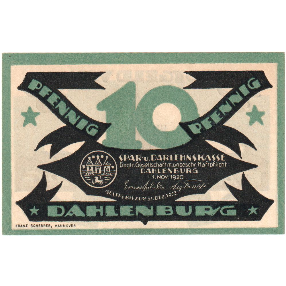 Alemania, Dahlenburg, 10 Pfennig, 1922-12-31, SC