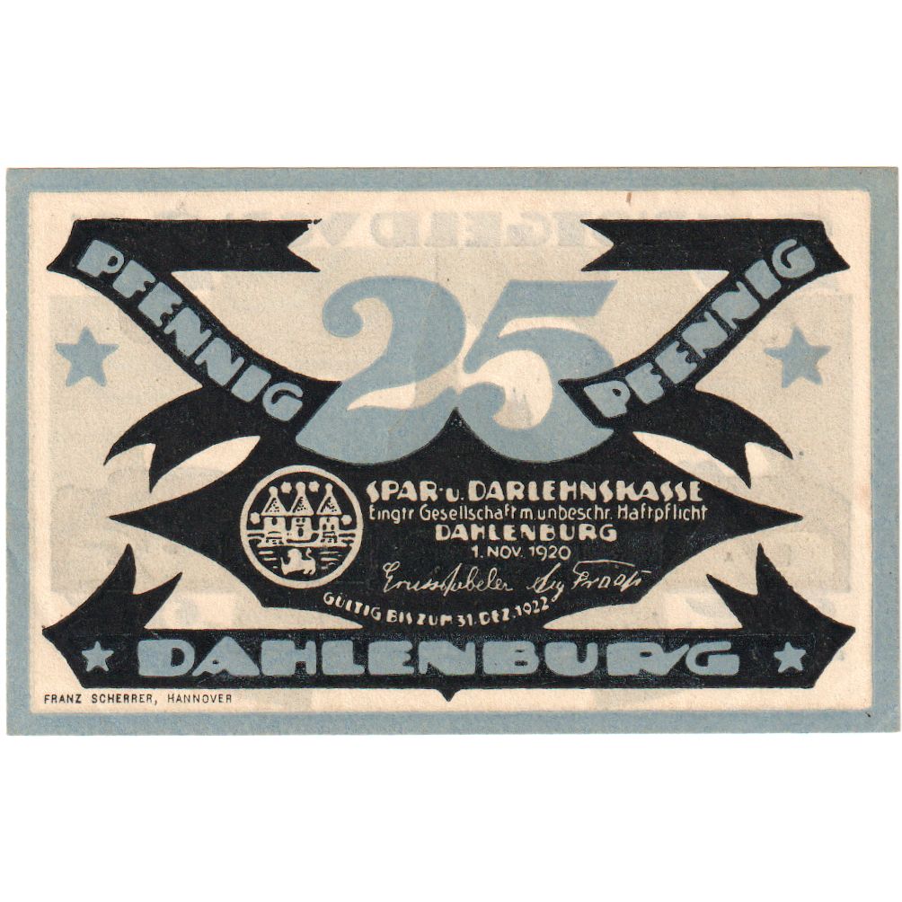 Alemania, Dahlenburg, 25 Pfennig, 1922-12-31, SC