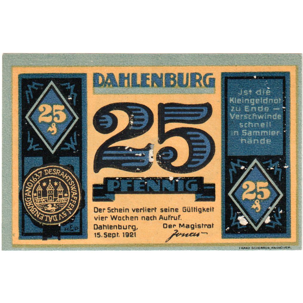 Alemania, Dahlenburg, 25 Pfennig, 1921-09-15, SC