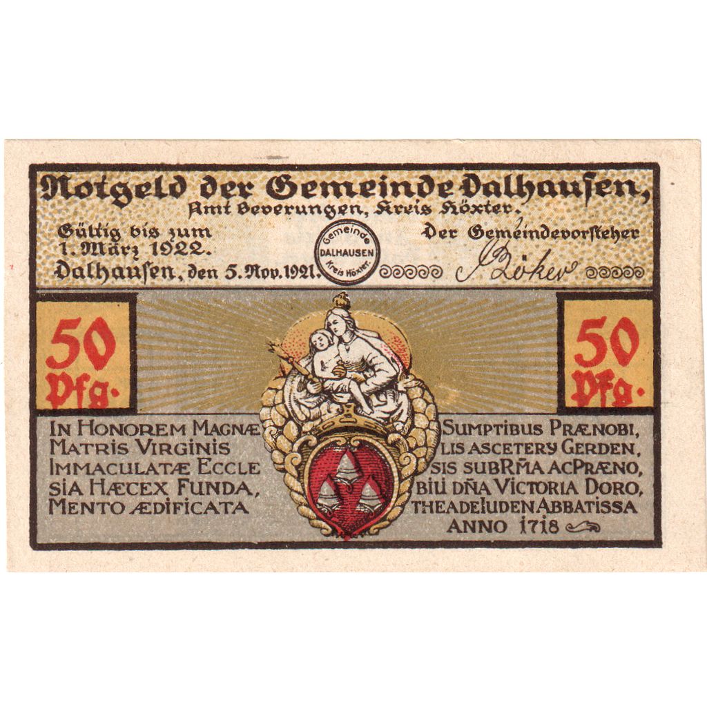 Deutschland, Dalhausen, 50 Pfennig, 1922-03-01, UNZ-