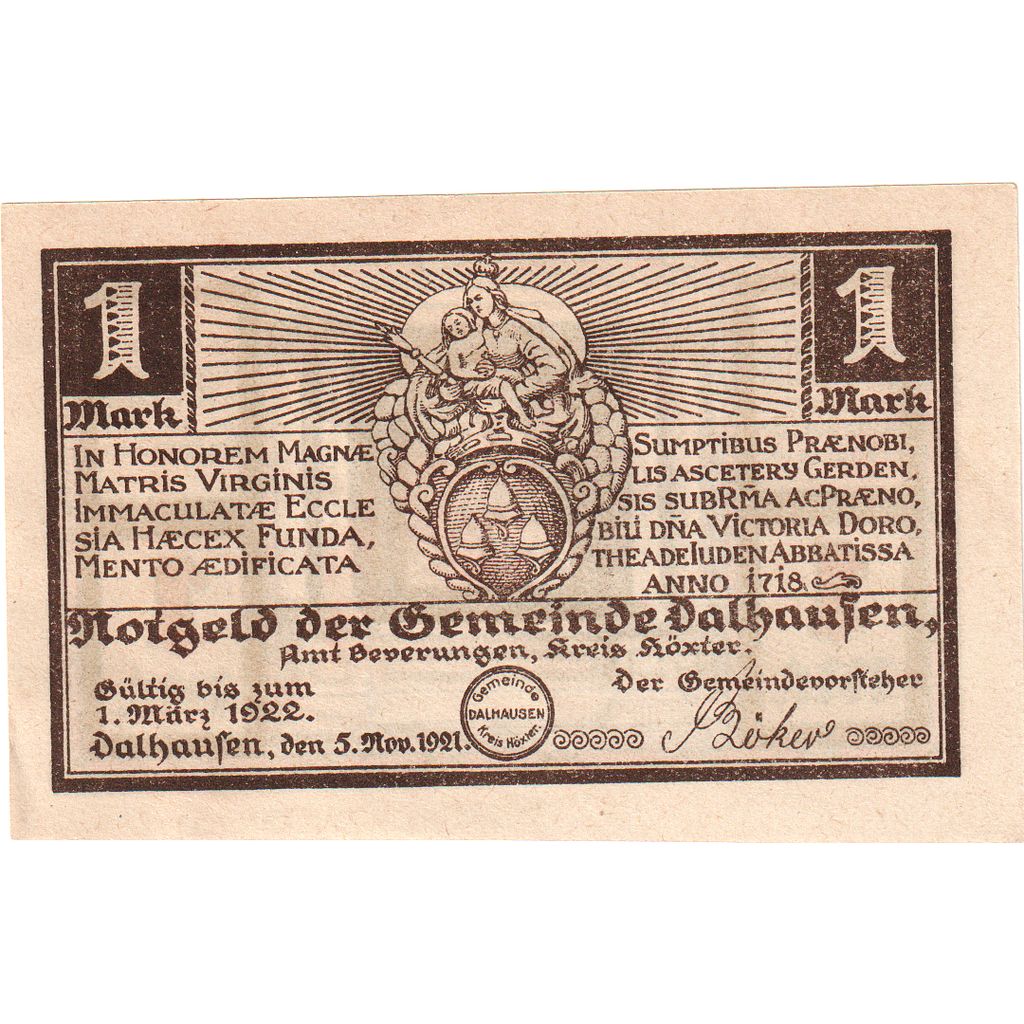 Germania, Dalhausen, 1 Mark, 1922-03-01, SPL