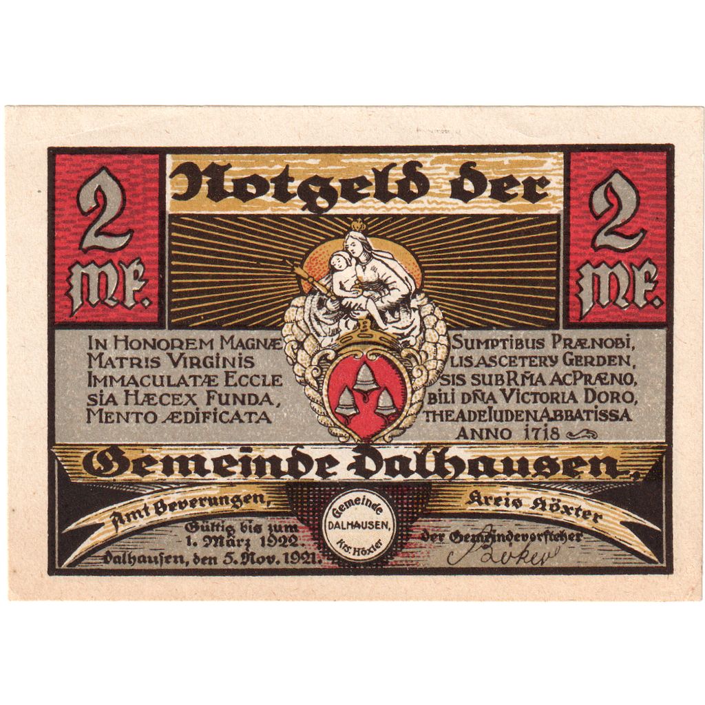 Germania, Dalhausen, 2 Mark, 1922-03-01, SPL