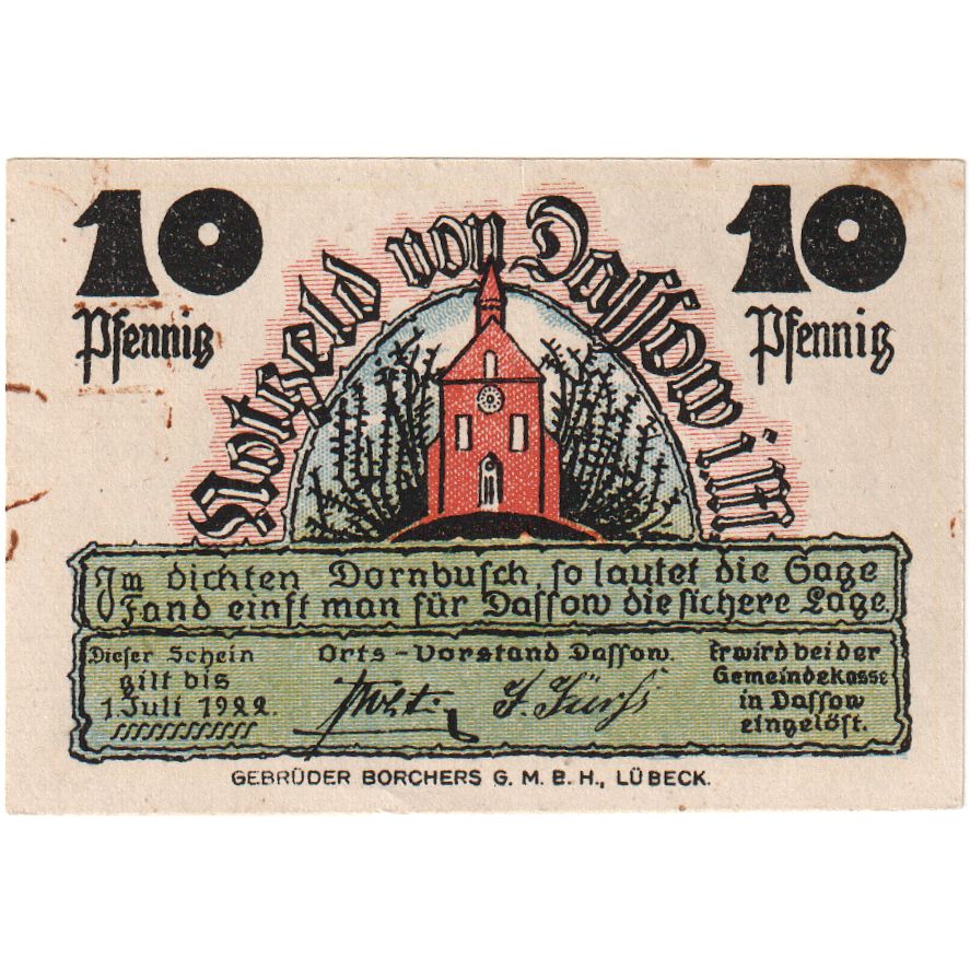 Deutschland, Dassow, 10 Pfennig, 1922-07-01, VZ
