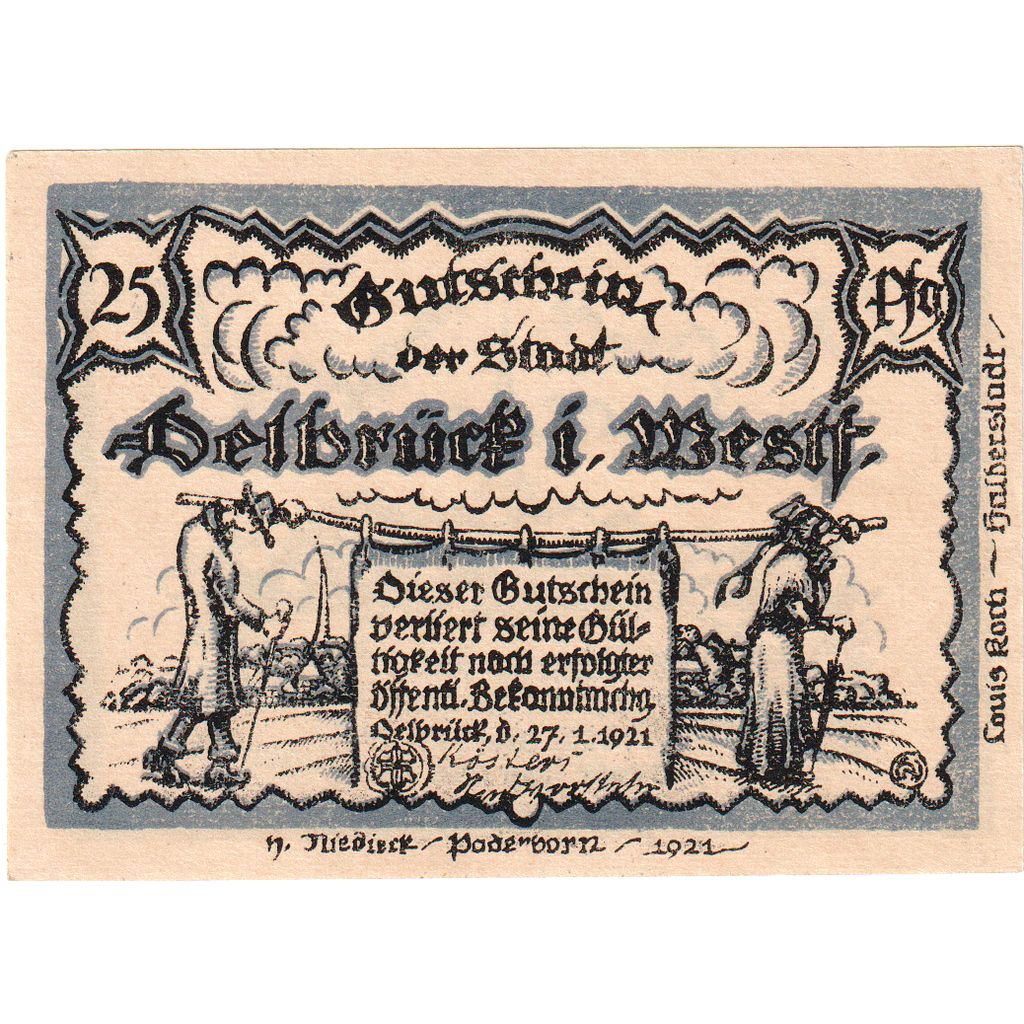 Deutschland, Delbruck, 25 Pfennig, 1921-01-27, UNZ-