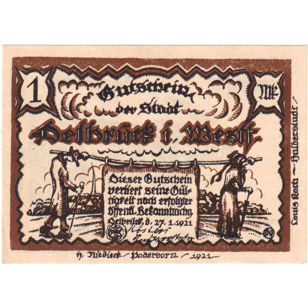 Deutschland, Delbruck, 1 Mark, 1921-01-27, UNZ-