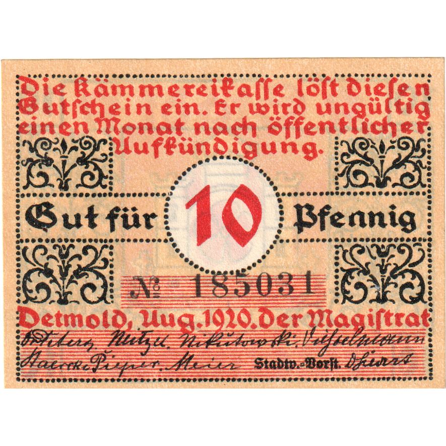 Alemania, Detmold, 10 Pfennig, SC