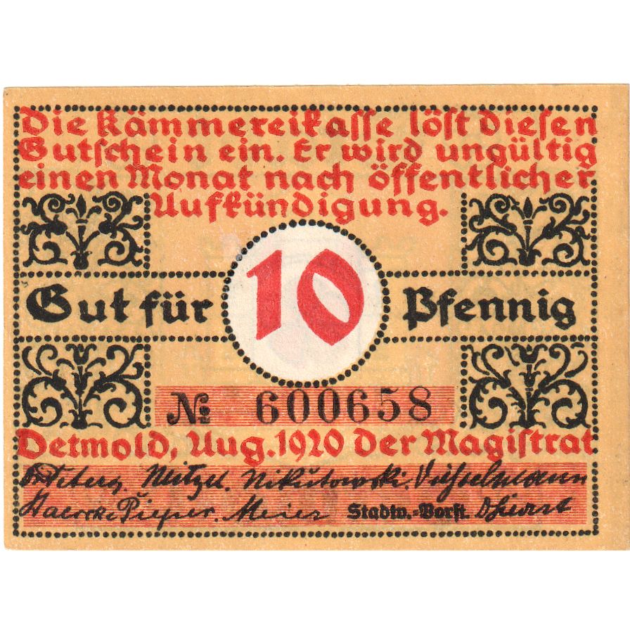 Alemania, Detmold, 10 Pfennig, SC