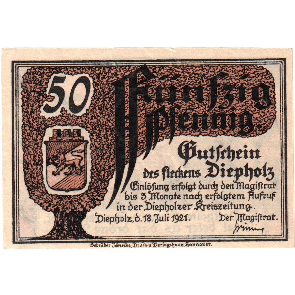 Alemania, Diepholz, 50 Pfennig, 1921-07-18, SC
