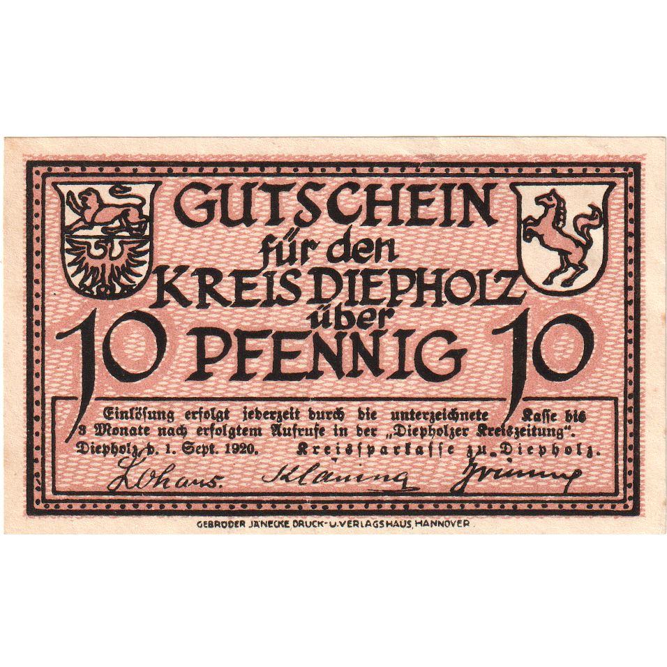 Alemania, Diepholz, 10 Pfennig, 1920-09-01, EBC+