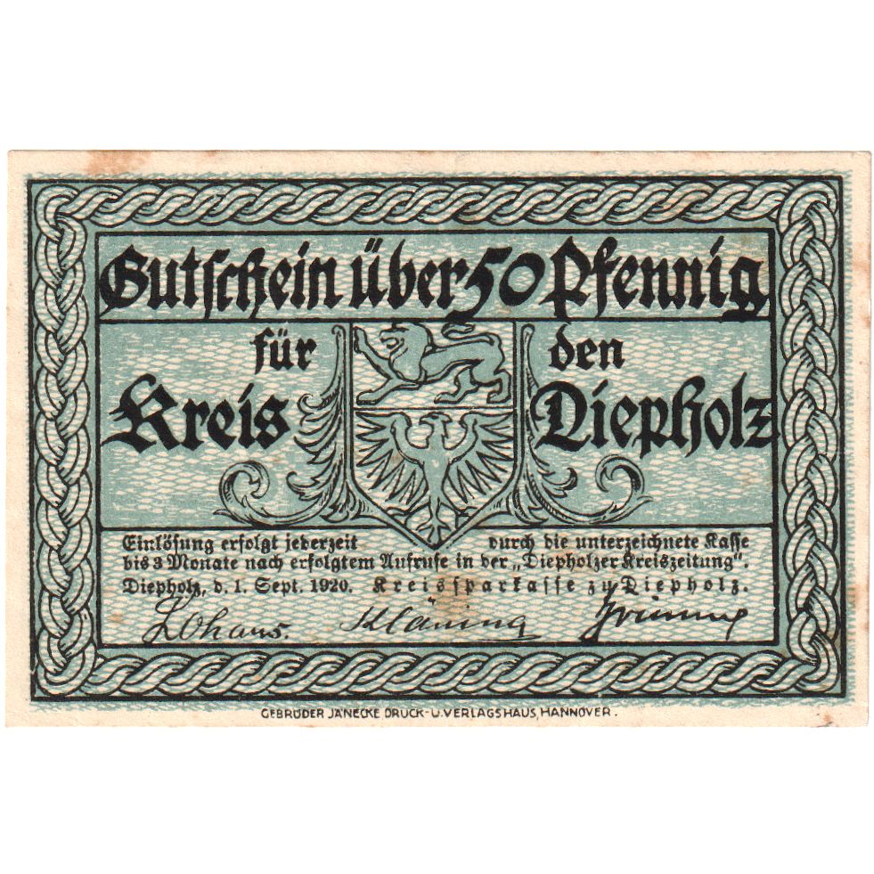 Alemania, Diepholz, 50 Pfennig, 1920-09-01, MBC+