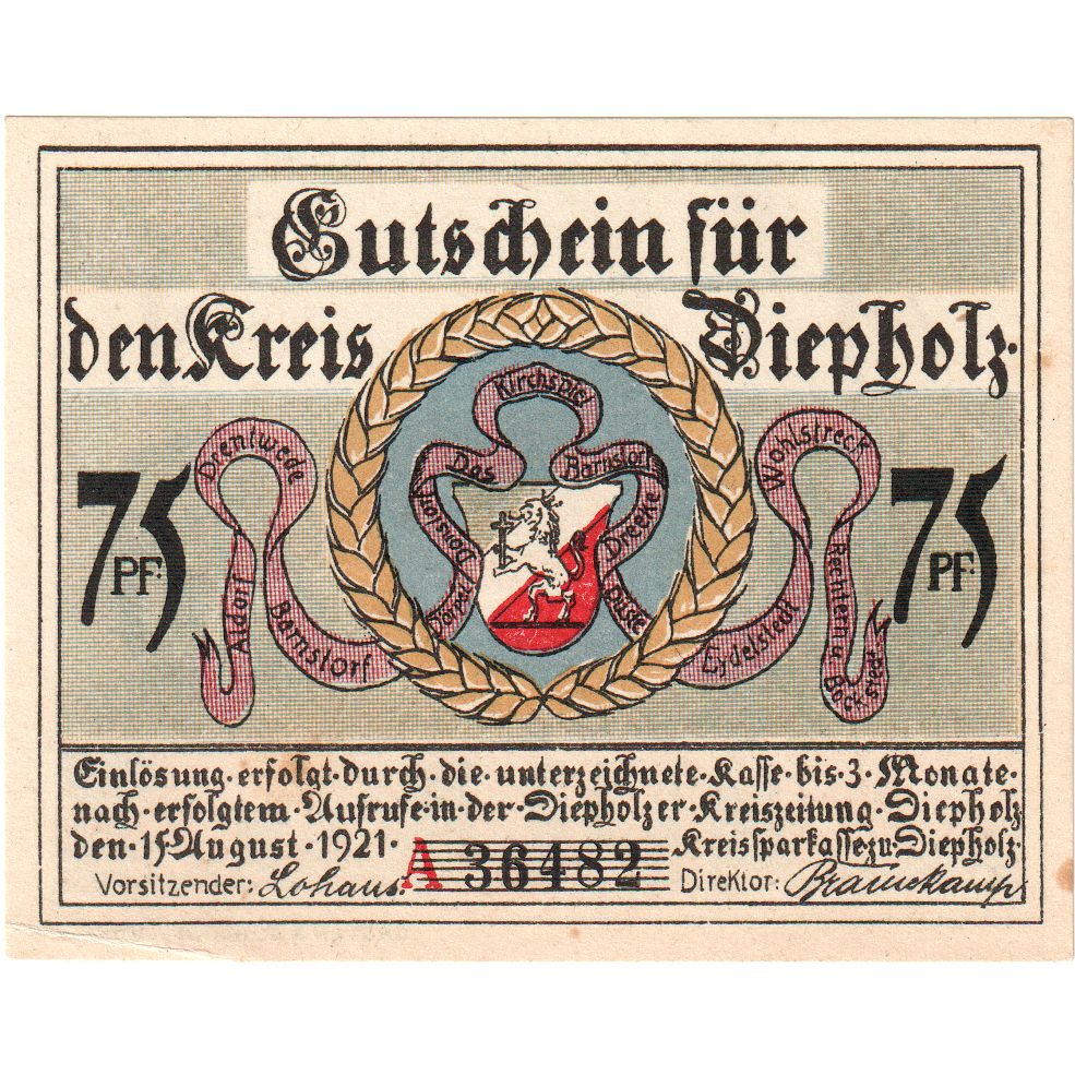 Deutschland, Diepholz, 75 Pfennig, 1921-08-15, UNZ-