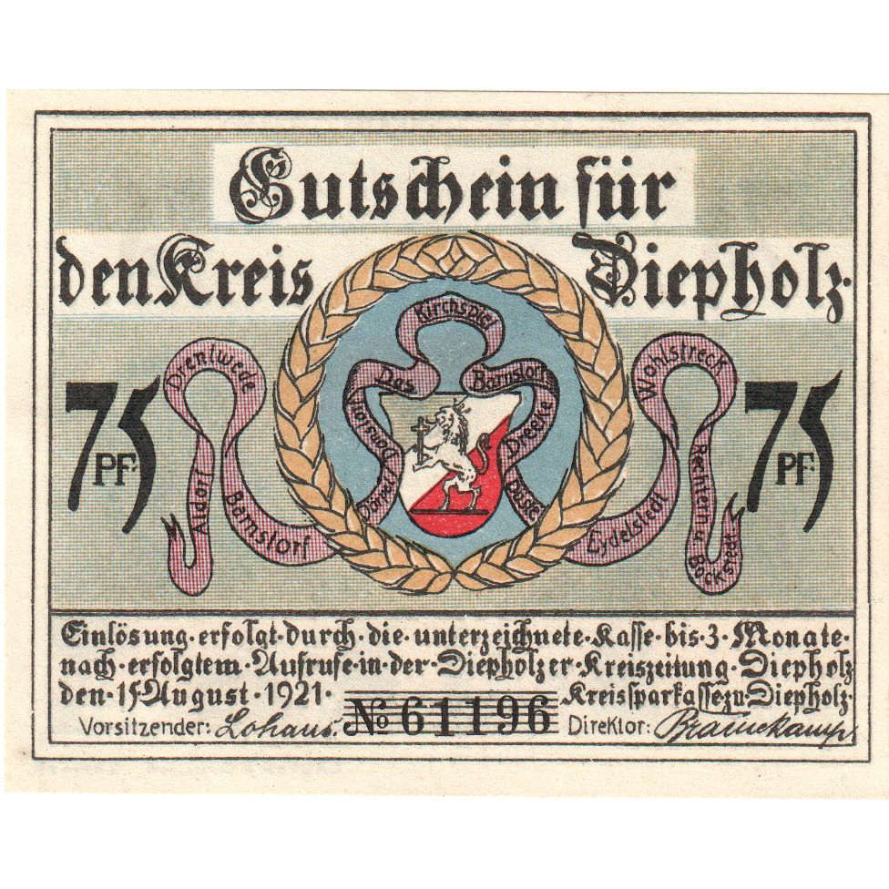 Deutschland, Diepholz, 75 Pfennig, 1921-08-15, UNZ-