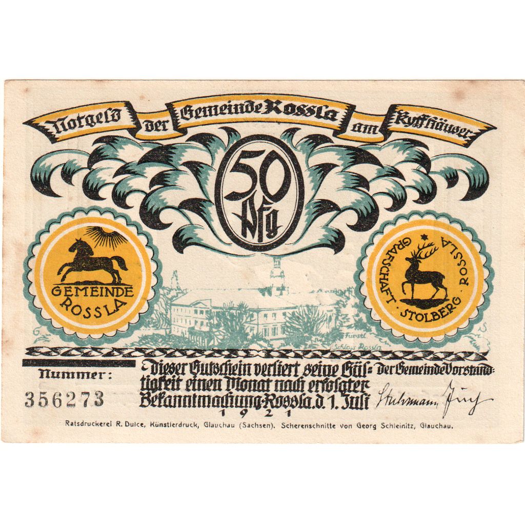Alemania, Rossla am Kyffhaüser, 50 Pfennig, 1921-07-01, EBC