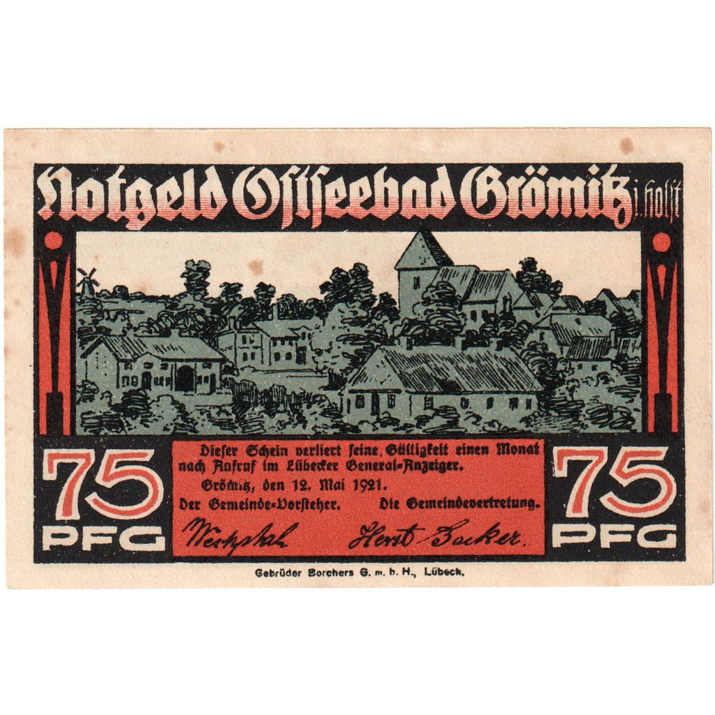 Alemania, Gromitz, 75 Pfennig, 1921-05-12, EBC