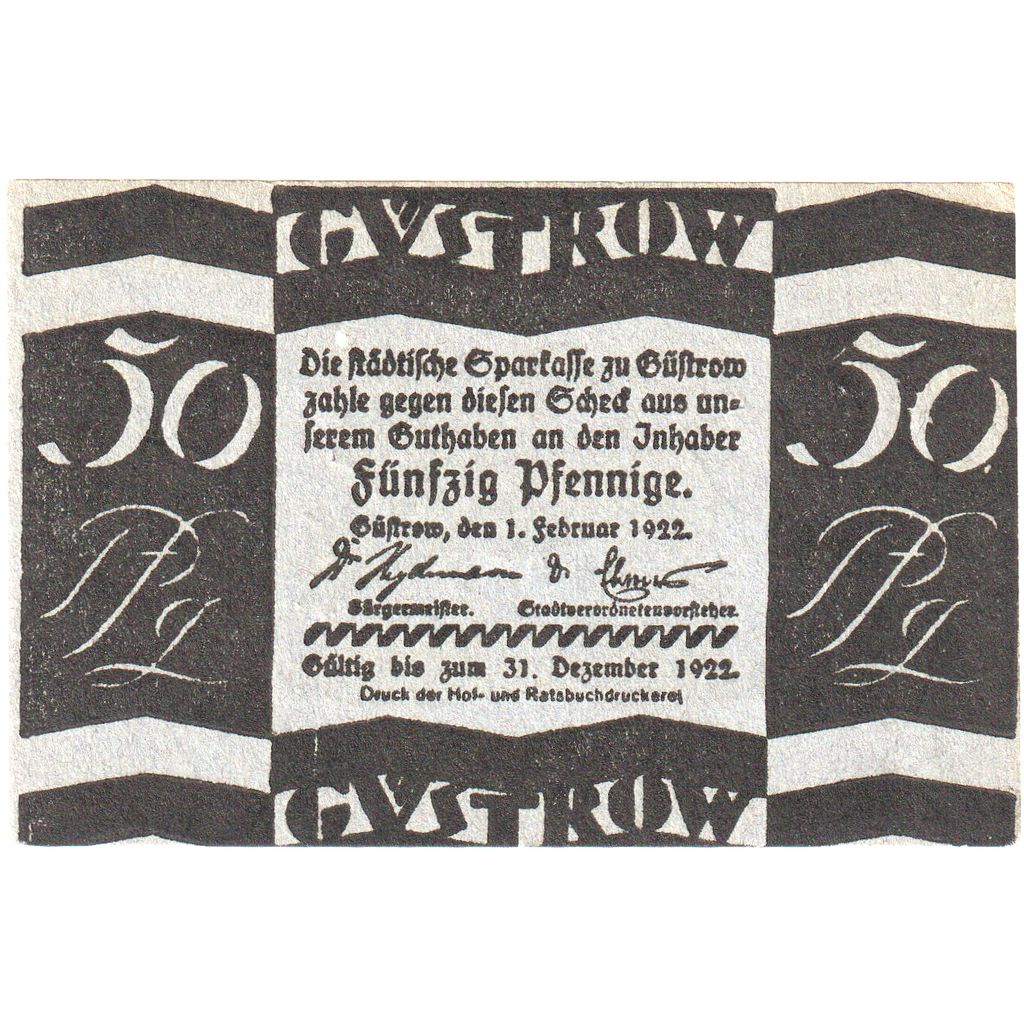 Deutschland, Gustrow, 50 Pfennig, 1922-12-31, UNZ-