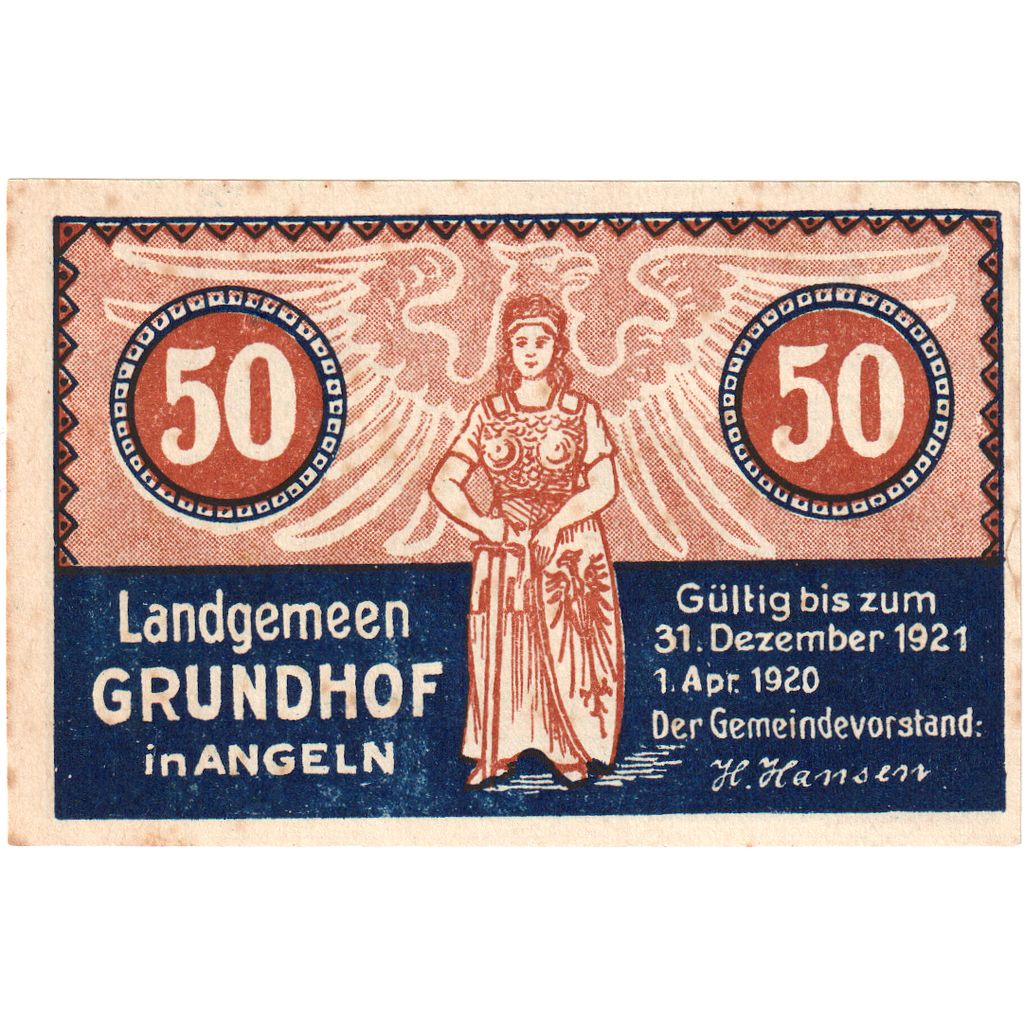 Niemcy, Grundhof in Angeln, 50 Pfennig, 1921-12-31, AU(55-58)