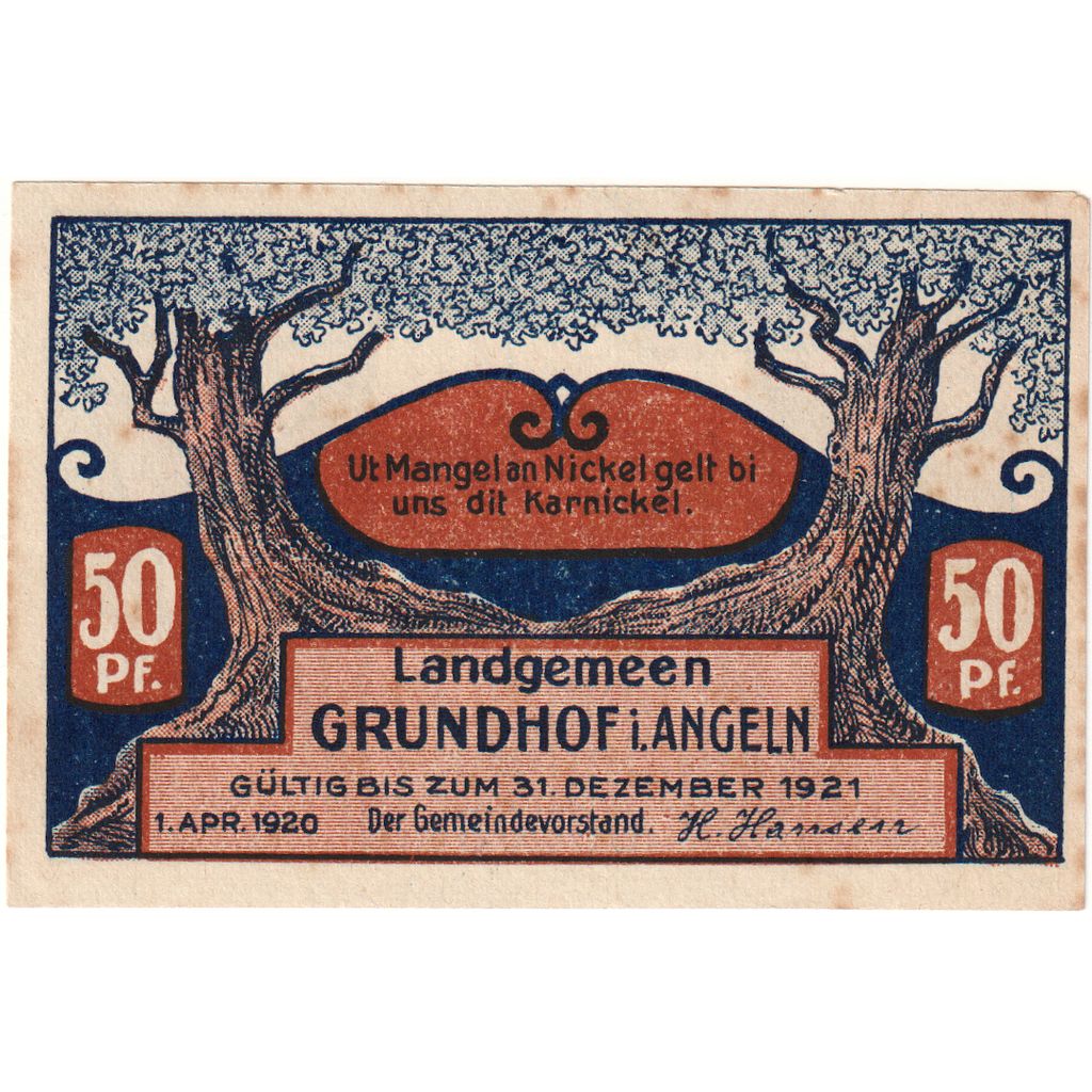 Germania, Grundhof in Angeln, 50 Pfennig, 1921-12-31, SPL-