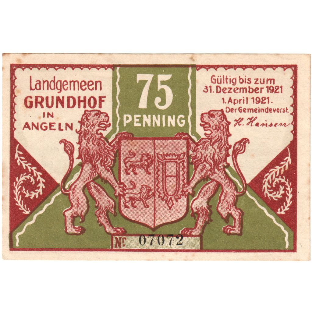 Deutschland, Grundhof, 75 Pfennig, 1921-12-31, VZ