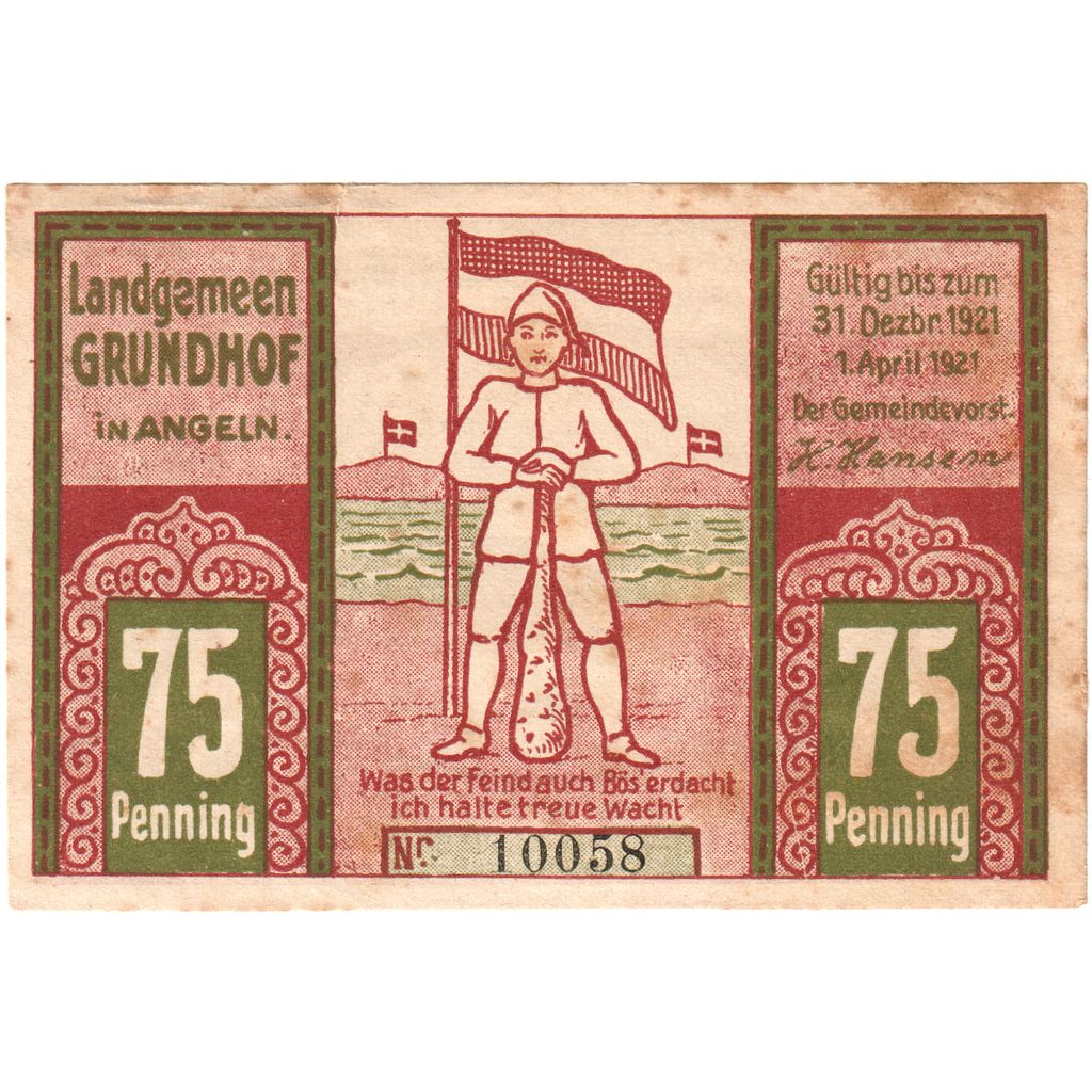 Duitsland, Grundhof in Angeln, 75 Pfennig, 1921-12-31, SUP