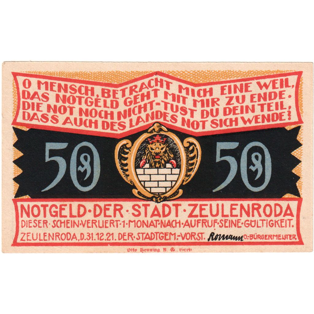 Alemania, Zeulenroda, 50 Pfennig, 1921-12-31, SC