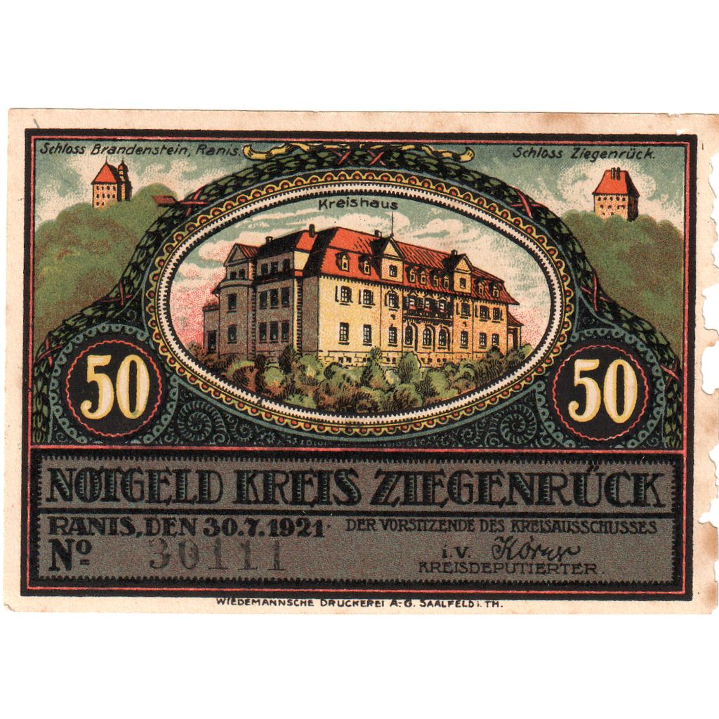 Alemania, Ziegenrück, 50 Pfennig, 1921-07-30, MBC