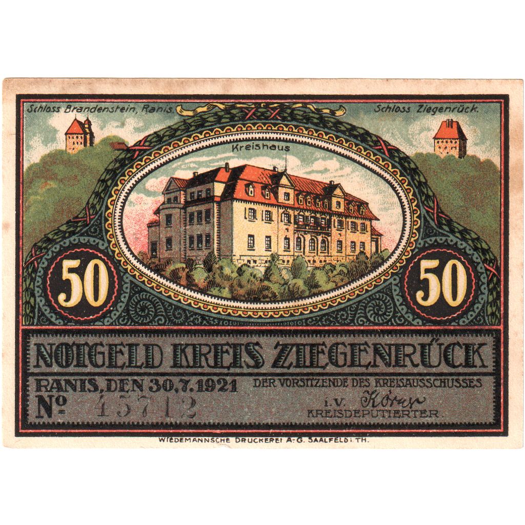 Alemania, Ziegenrück, 50 Pfennig, 1921-07-30, MBC+