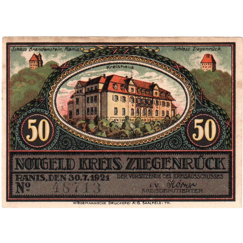 Alemania, Ziegenrück, 50 Pfennig, 1921-07-30, EBC