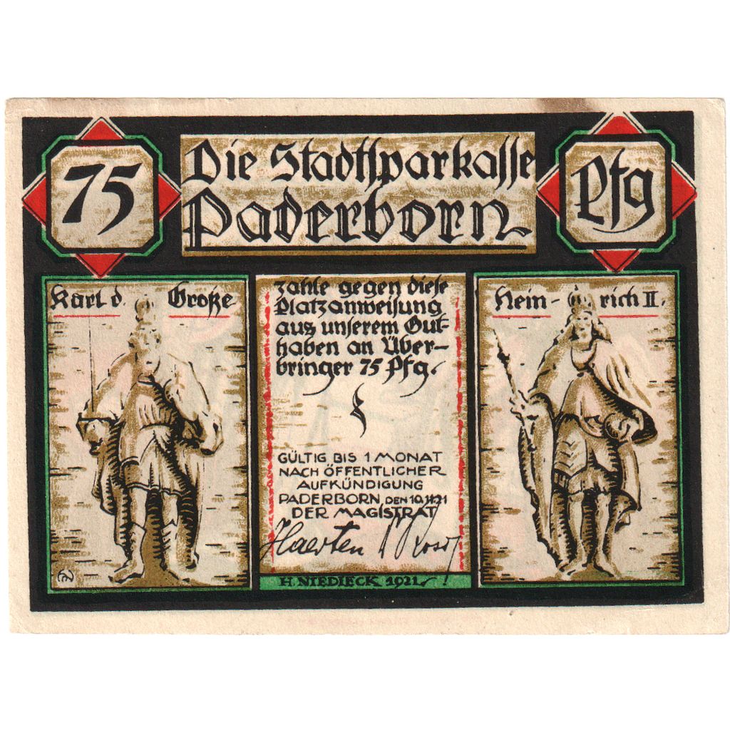 Alemania, Paderborn, 75 Pfennig, 1921-11-10, MBC+
